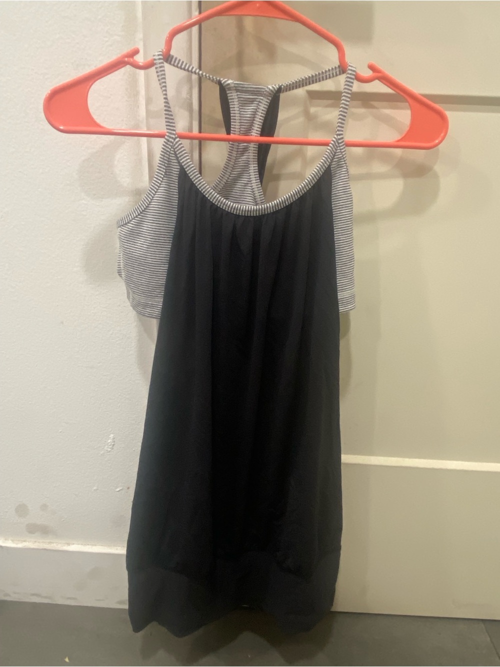 lululemon athletica Black Tank with Striped Gray/White Bra Inserts